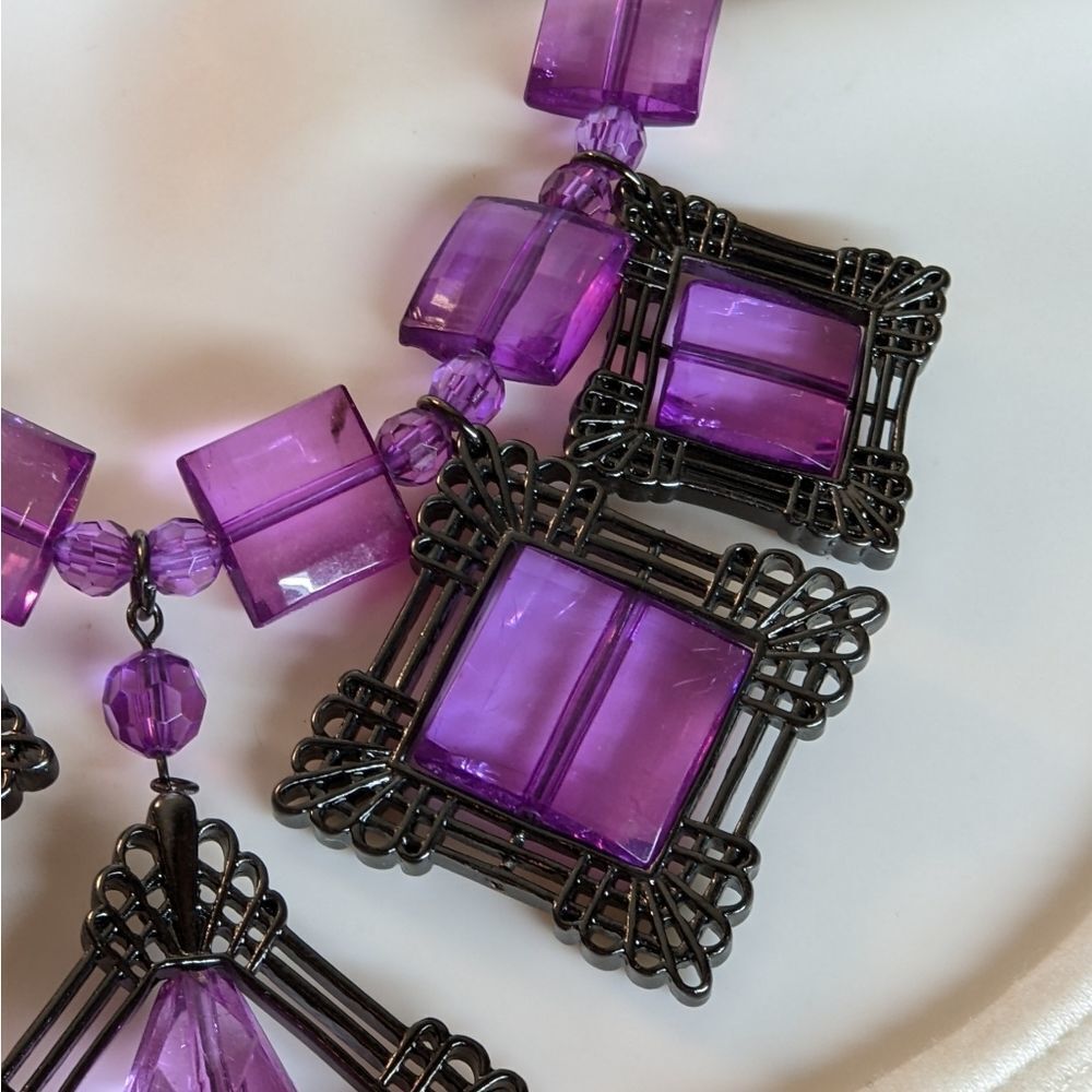 Beautiful Princess Statement Necklace Purple Acry… - image 7